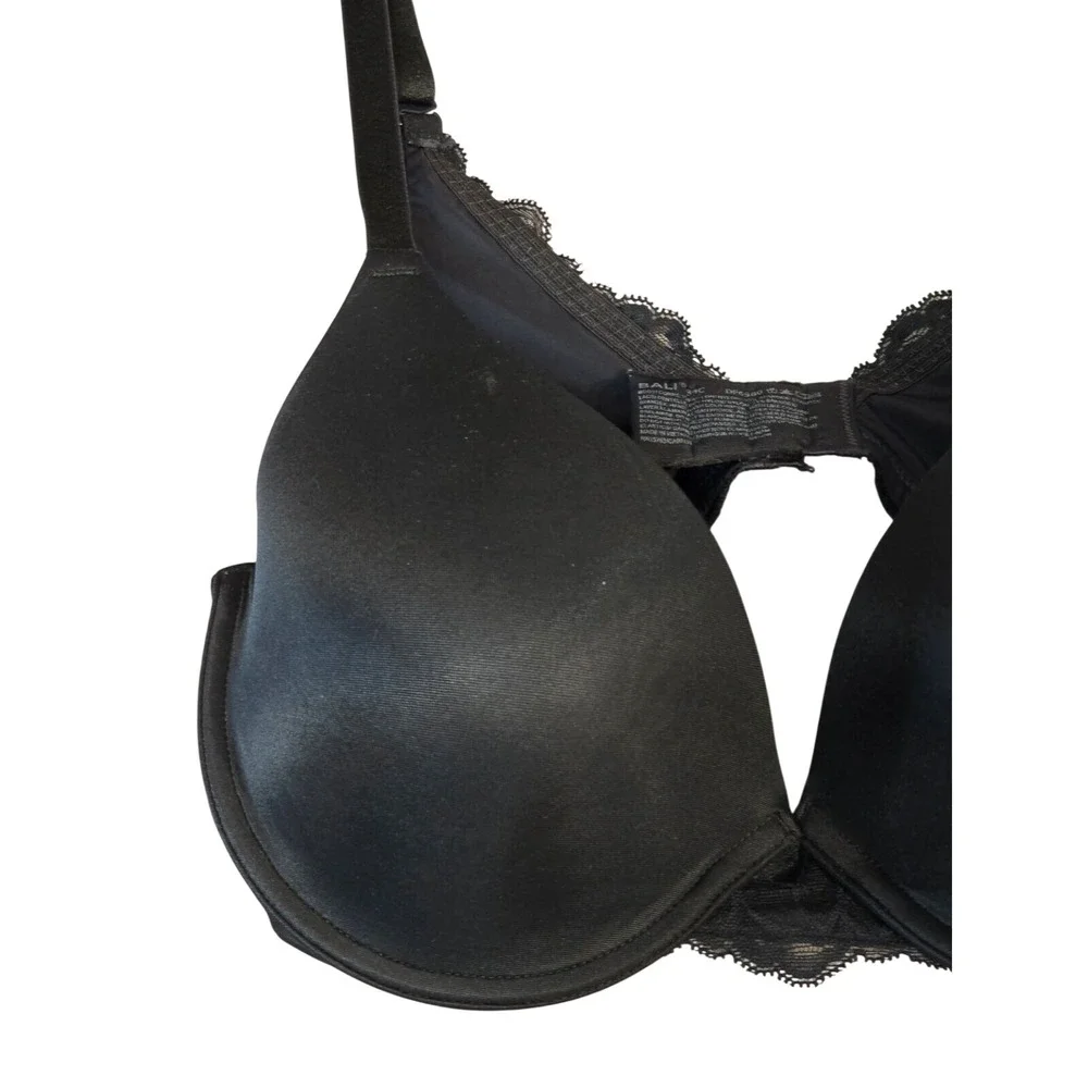 Bali Womens Size 34C Black Bra Lightly Lined T-Shirt Smooth DF6580 Underwire NEW